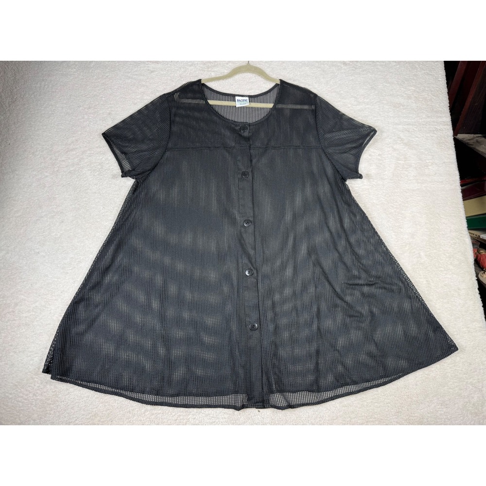 Pacific Connections Mesh Button Down Top Woman XL Black Excellent Sheer Goth